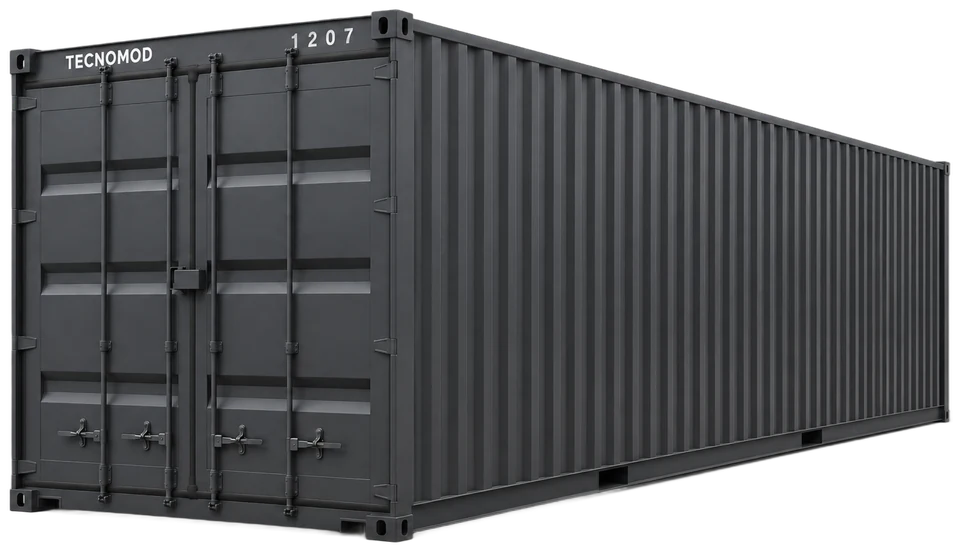 Container depósito Tecnomod de 12 metros fechado, com a mesma largura e altura da unidade de 6 metros e o dobro do comprimento