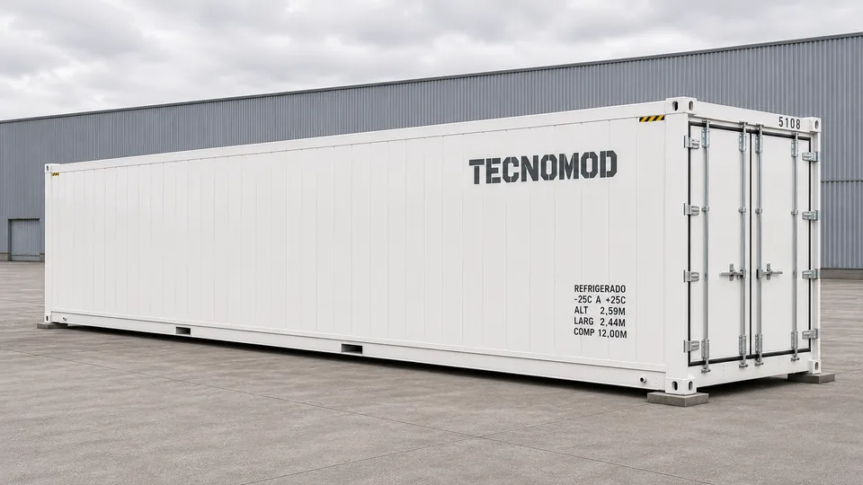 Container refrigerado Tecnomod de 12 metros em pátio industrial
