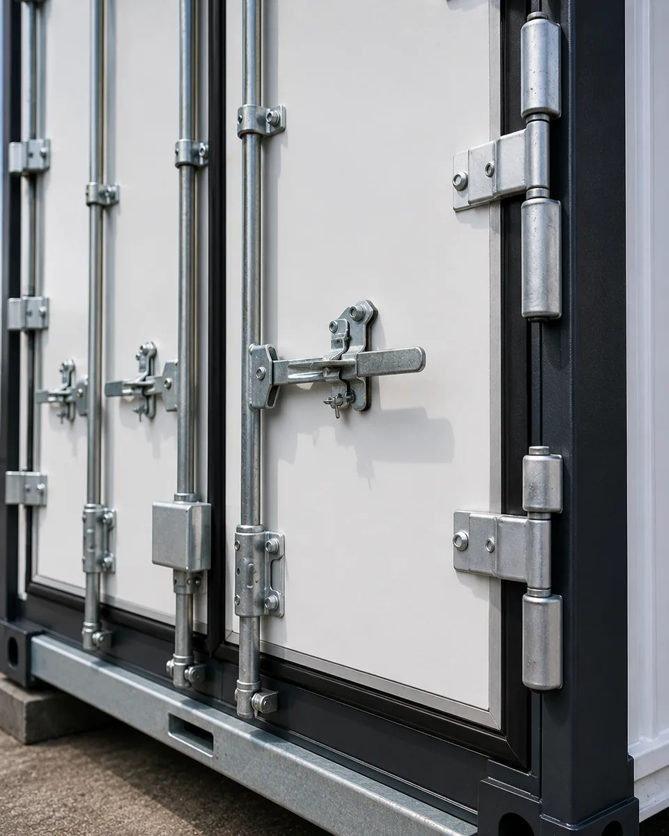 Detalhe das portas isoladas e da vedação do container refrigerado Tecnomod
